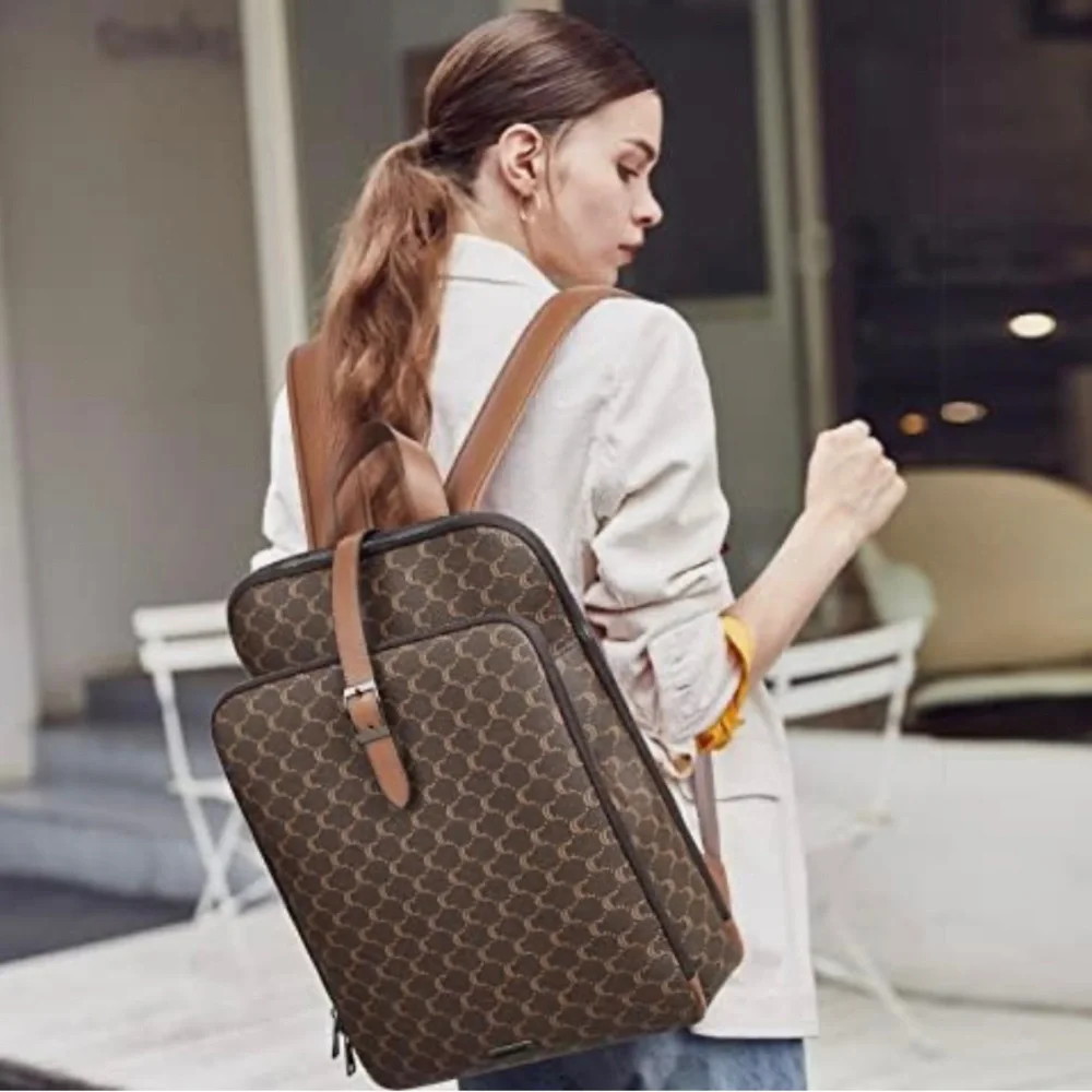 CLUCI Leather Laptop Backpack for Women 15.6 Inch Computer Travel Large Business - Picture 2 of 16